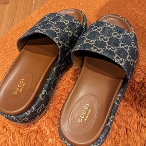 Denim Gucci slides